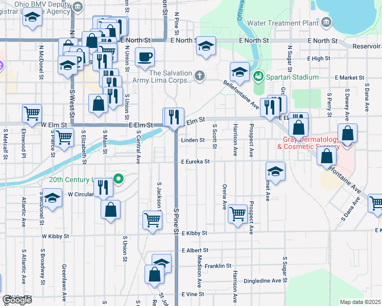 map of restaurants, bars, coffee shops, grocery stores, and more near 326 Mc Pheron Avenue in Lima