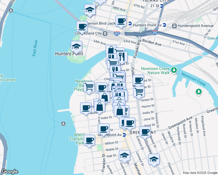 map of restaurants, bars, coffee shops, grocery stores, and more near 1059 Manhattan Avenue in Brooklyn