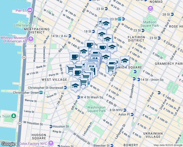 map of restaurants, bars, coffee shops, grocery stores, and more near 485 6th Avenue in New York