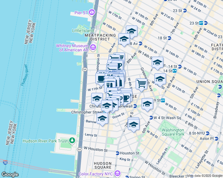 map of restaurants, bars, coffee shops, grocery stores, and more near in New York