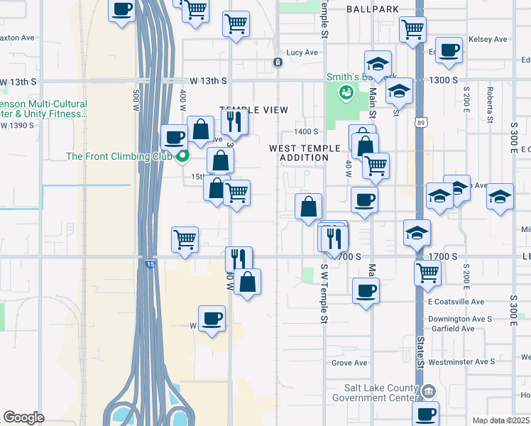 map of restaurants, bars, coffee shops, grocery stores, and more near 210 Harris Avenue South in Salt Lake City