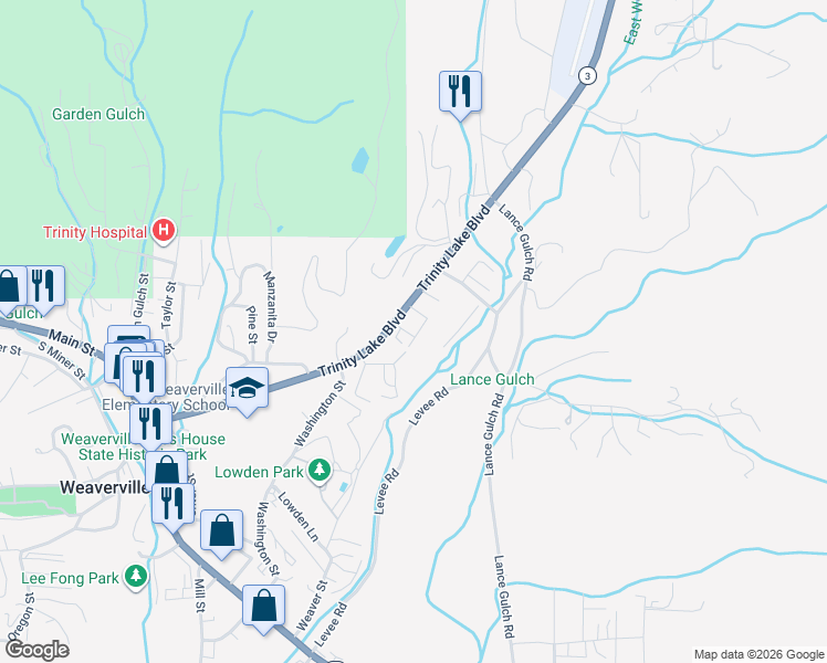 map of restaurants, bars, coffee shops, grocery stores, and more near 45 Horseshoe Lane in Weaverville