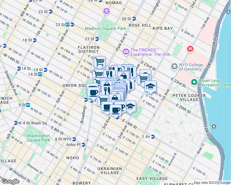 map of restaurants, bars, coffee shops, grocery stores, and more near 192 3rd Avenue in New York