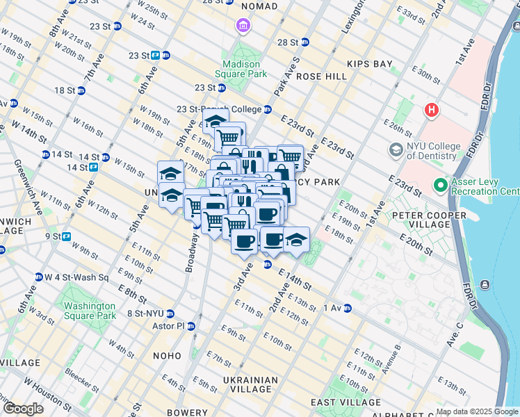 map of restaurants, bars, coffee shops, grocery stores, and more near 48 Irving Place in New York