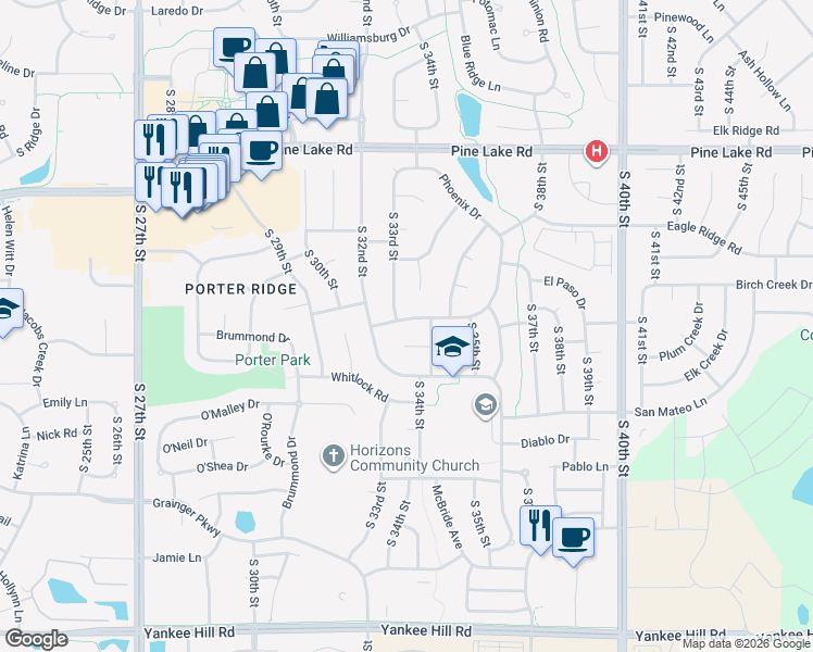 map of restaurants, bars, coffee shops, grocery stores, and more near 3315 Canyon Road in Lincoln