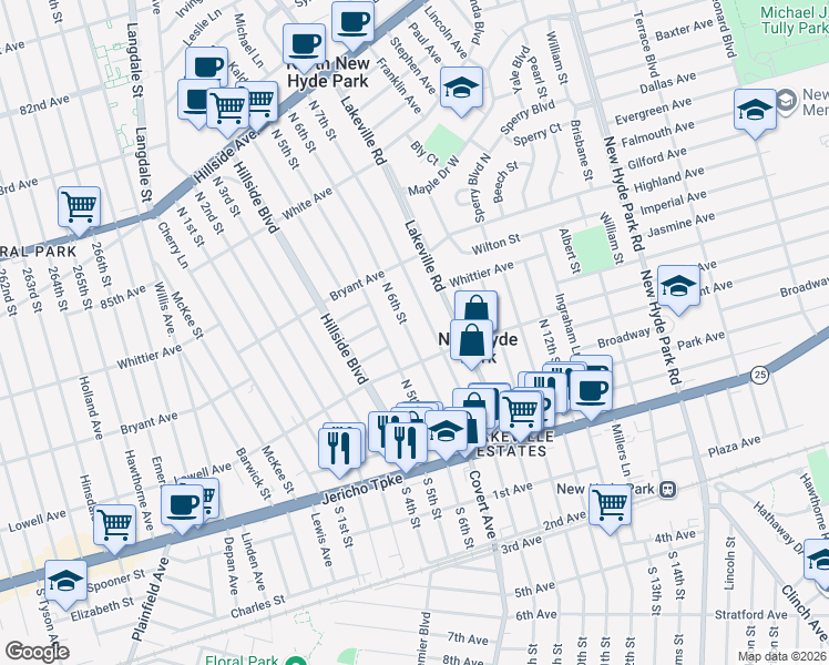 map of restaurants, bars, coffee shops, grocery stores, and more near 516 North 6th Street in New Hyde Park