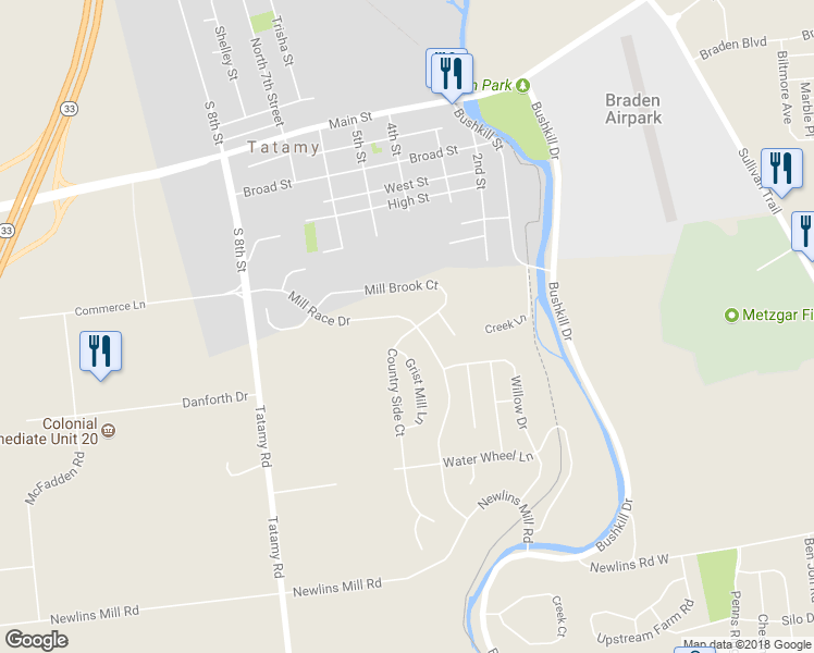 map of restaurants, bars, coffee shops, grocery stores, and more near 202 Mill Race Drive in Easton