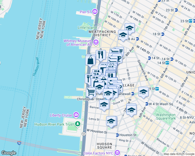 map of restaurants, bars, coffee shops, grocery stores, and more near in New York