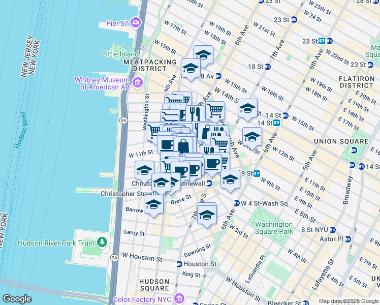 map of restaurants, bars, coffee shops, grocery stores, and more near in New York