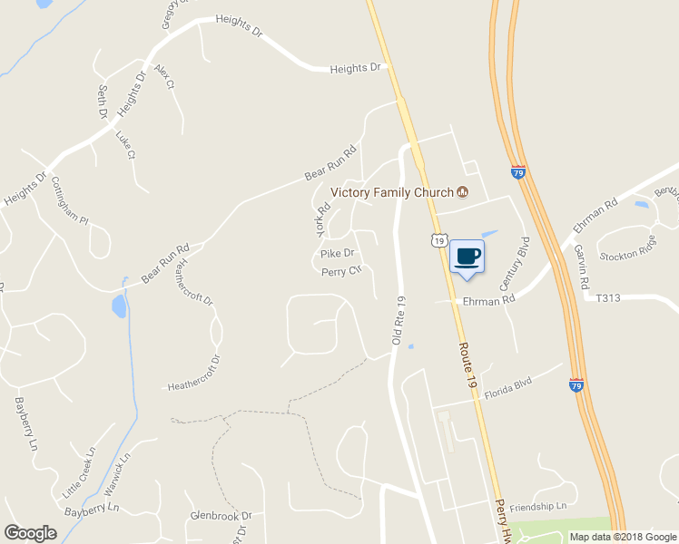 map of restaurants, bars, coffee shops, grocery stores, and more near 426 Perry Circle in Cranberry Township