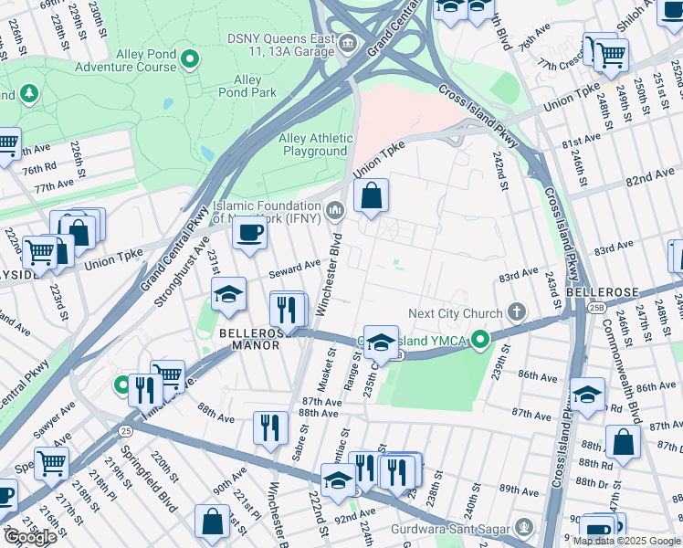 map of restaurants, bars, coffee shops, grocery stores, and more near 82-82 Country Pointe Circle in Queens