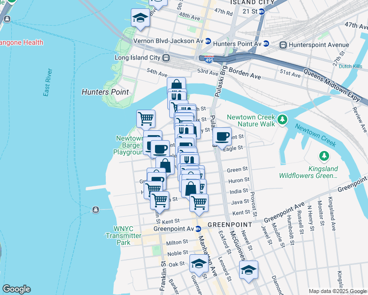 map of restaurants, bars, coffee shops, grocery stores, and more near 1059 Manhattan Avenue in Brooklyn