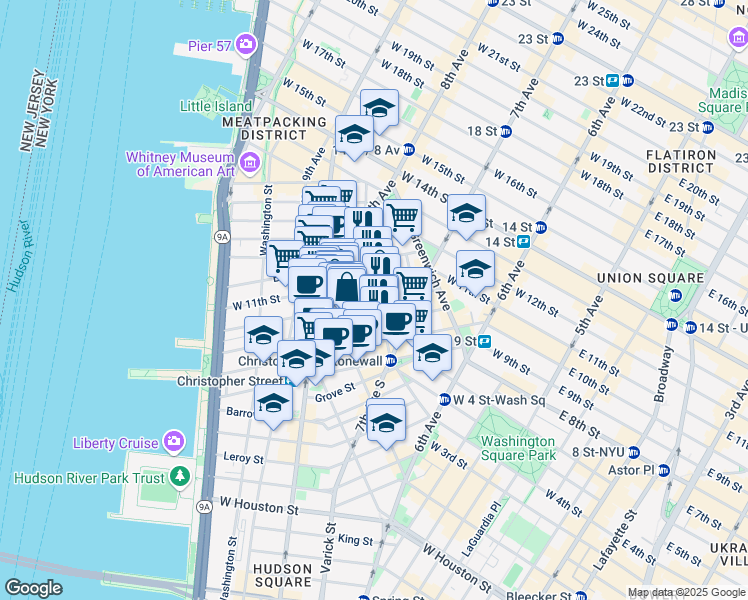 map of restaurants, bars, coffee shops, grocery stores, and more near in New York