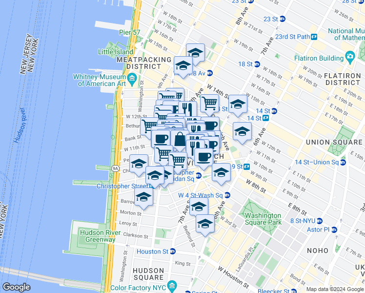 map of restaurants, bars, coffee shops, grocery stores, and more near in New York