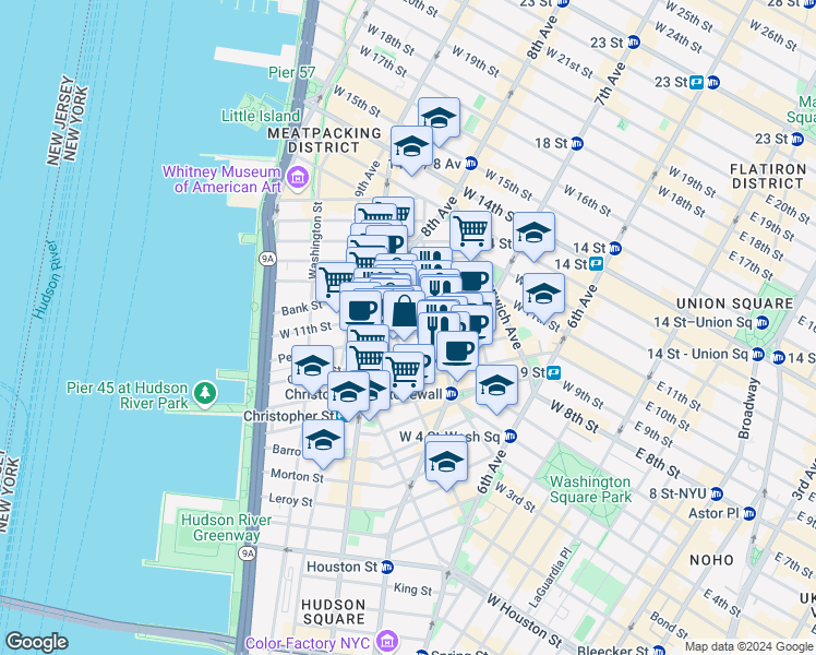 map of restaurants, bars, coffee shops, grocery stores, and more near in New York