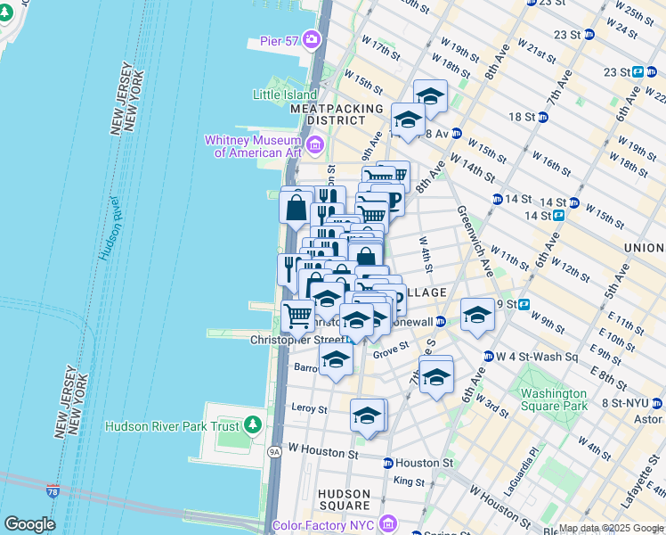 map of restaurants, bars, coffee shops, grocery stores, and more near in New York