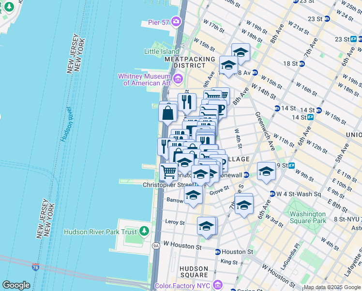 map of restaurants, bars, coffee shops, grocery stores, and more near in New York