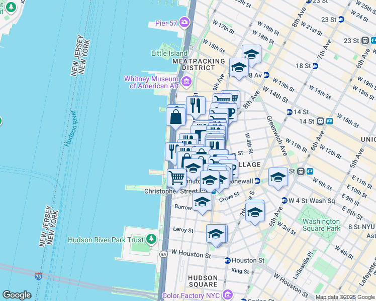 map of restaurants, bars, coffee shops, grocery stores, and more near in New York