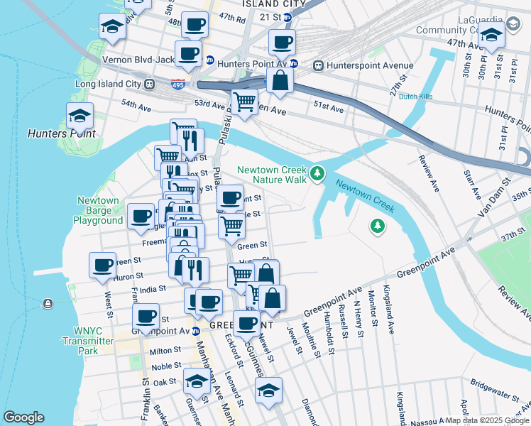 map of restaurants, bars, coffee shops, grocery stores, and more near 138 Provost St in Brooklyn