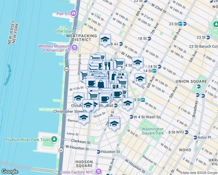 map of restaurants, bars, coffee shops, grocery stores, and more near in New York