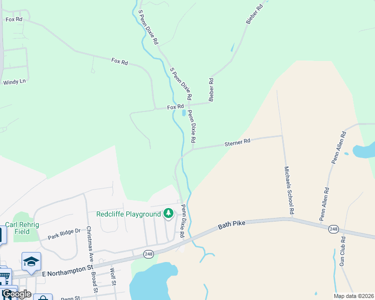 map of restaurants, bars, coffee shops, grocery stores, and more near 3175 Penn Dixie Road in Nazareth