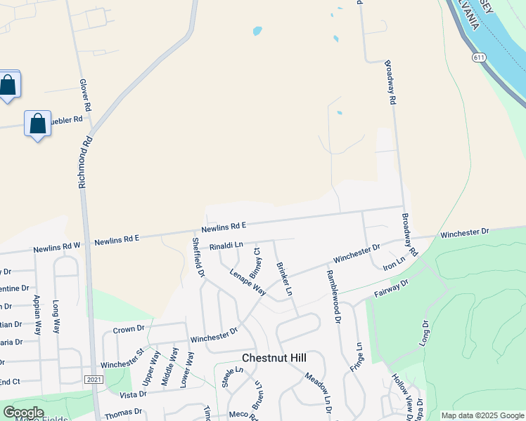 map of restaurants, bars, coffee shops, grocery stores, and more near 500 Newlins Road East in Easton