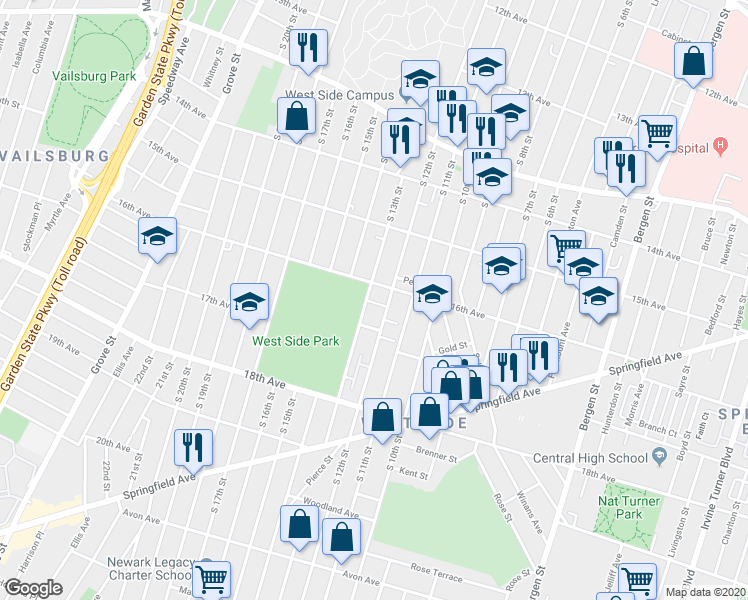 map of restaurants, bars, coffee shops, grocery stores, and more near 528 South 13th Street in Newark
