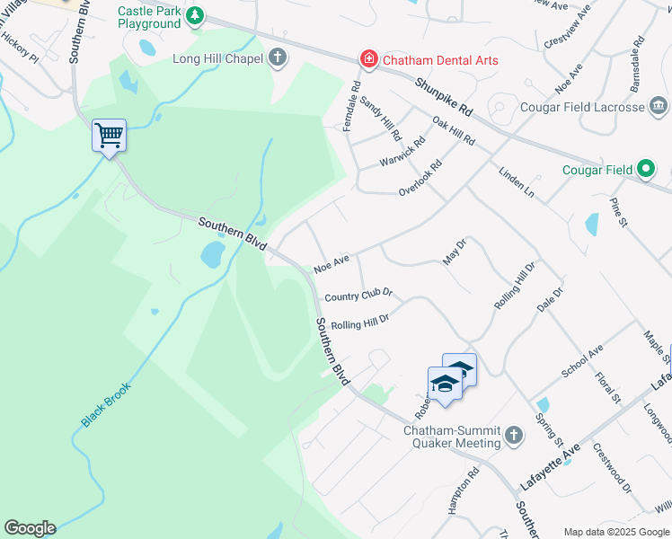 map of restaurants, bars, coffee shops, grocery stores, and more near 216 Noe Avenue in Chatham Township