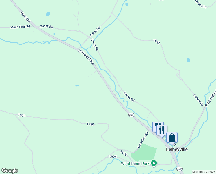 map of restaurants, bars, coffee shops, grocery stores, and more near 1716 West Penn Pike in New Ringgold