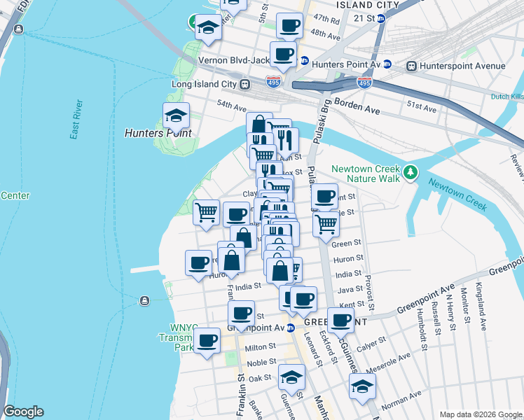 map of restaurants, bars, coffee shops, grocery stores, and more near 1103 Manhattan Avenue in Brooklyn