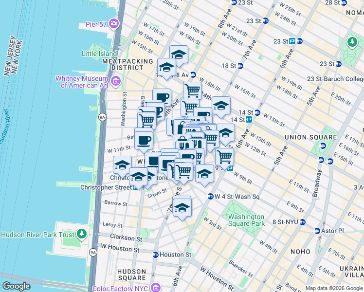 map of restaurants, bars, coffee shops, grocery stores, and more near in New York