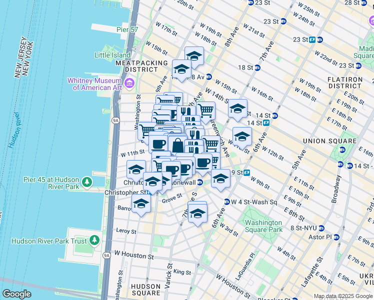 map of restaurants, bars, coffee shops, grocery stores, and more near in New York