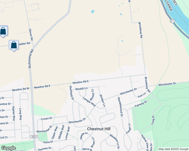 map of restaurants, bars, coffee shops, grocery stores, and more near 500 Newlins Road East in Easton