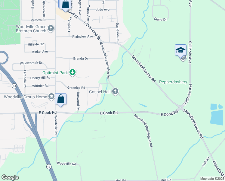 map of restaurants, bars, coffee shops, grocery stores, and more near 794-824 Mansfield Washington Road in Mansfield