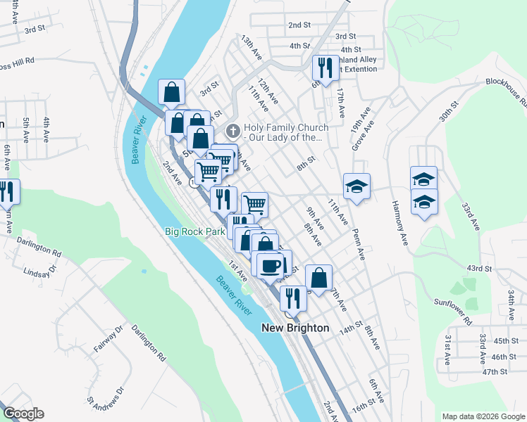 map of restaurants, bars, coffee shops, grocery stores, and more near 605 9th Street in New Brighton