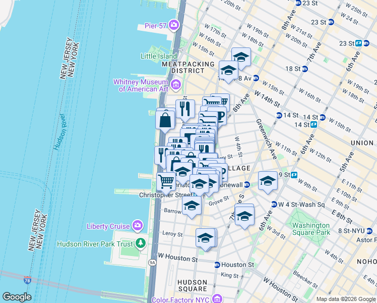 map of restaurants, bars, coffee shops, grocery stores, and more near in New York