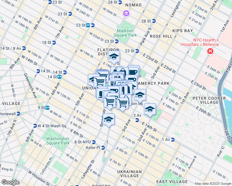map of restaurants, bars, coffee shops, grocery stores, and more near in New York