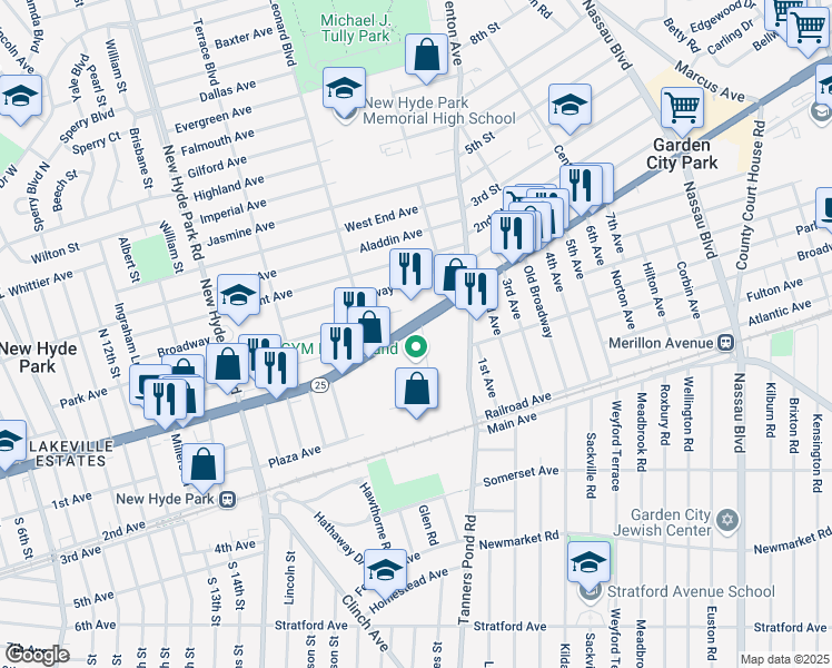 map of restaurants, bars, coffee shops, grocery stores, and more near 2040 Jericho Turnpike in New Hyde Park