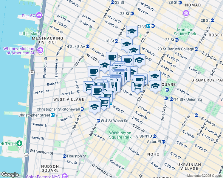 map of restaurants, bars, coffee shops, grocery stores, and more near 485 6th Avenue in New York