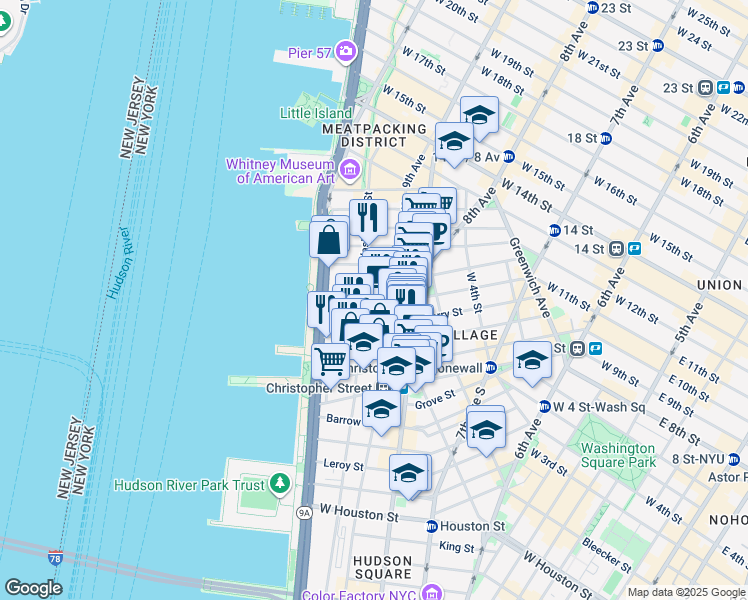 map of restaurants, bars, coffee shops, grocery stores, and more near in New York