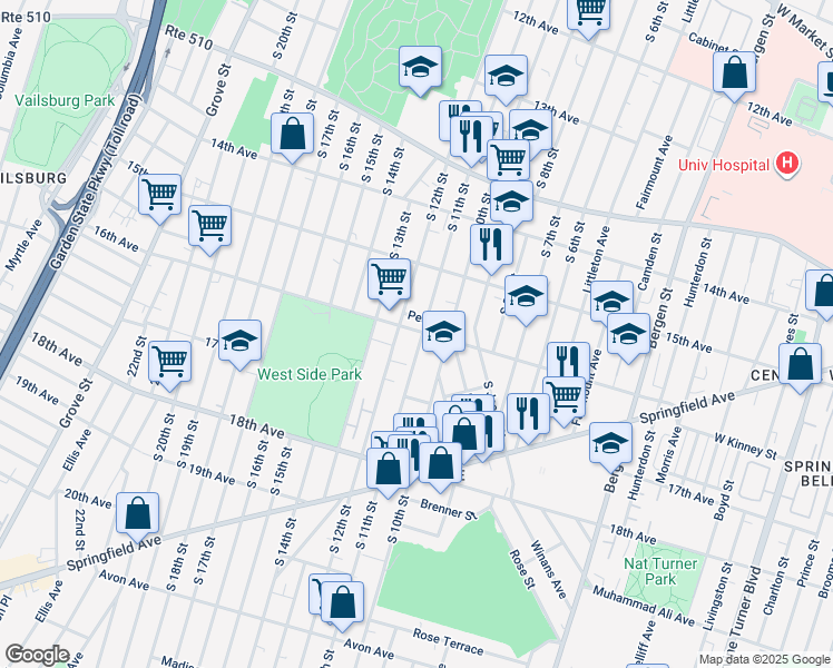 map of restaurants, bars, coffee shops, grocery stores, and more near 519 South 11th Street in Newark