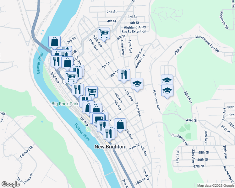 map of restaurants, bars, coffee shops, grocery stores, and more near 907 10th Street in New Brighton