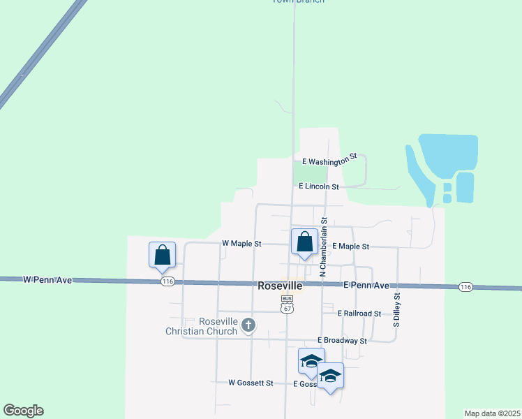 map of restaurants, bars, coffee shops, grocery stores, and more near 455 North Jefferson Street in Roseville