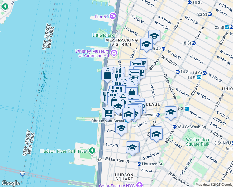 map of restaurants, bars, coffee shops, grocery stores, and more near in New York