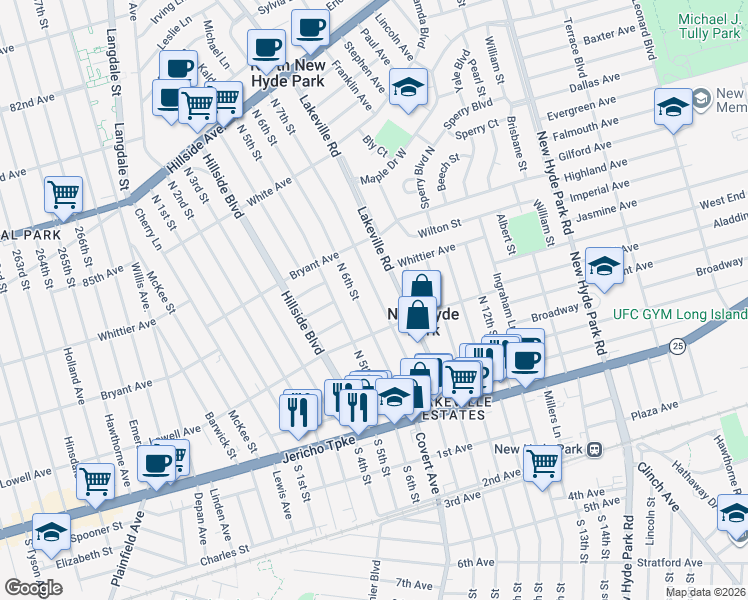 map of restaurants, bars, coffee shops, grocery stores, and more near 516 North 6th Street in New Hyde Park