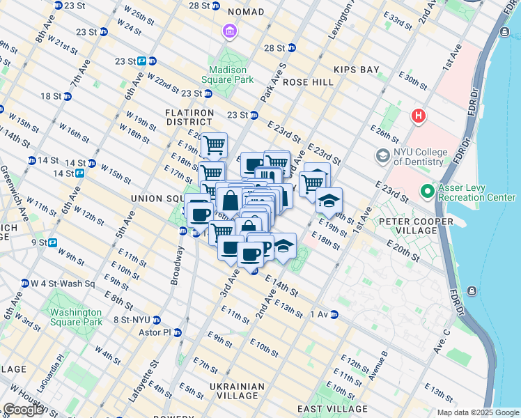 map of restaurants, bars, coffee shops, grocery stores, and more near 192 3rd Avenue in New York