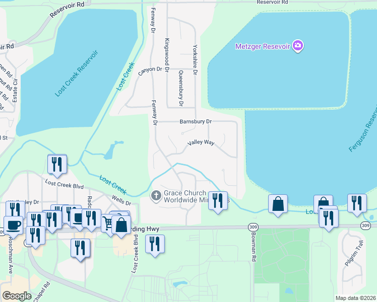 map of restaurants, bars, coffee shops, grocery stores, and more near 116 Valley Way in Lima