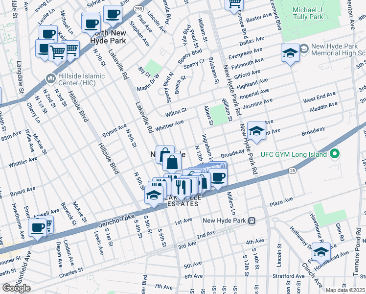 map of restaurants, bars, coffee shops, grocery stores, and more near 503 North 11th Street in New Hyde Park