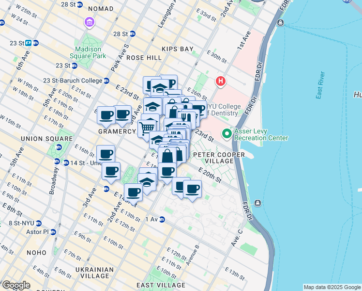 map of restaurants, bars, coffee shops, grocery stores, and more near in New York