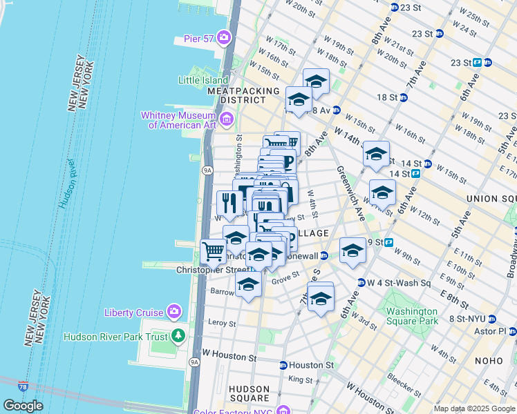 map of restaurants, bars, coffee shops, grocery stores, and more near 754 Greenwich Street in New York